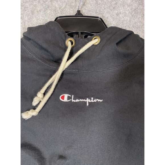 Champion Hoodie Womens Small Black Cropped Big Logo Sleeve Embroidered Oversized - Picture 10 of 14